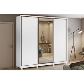 Guarda Roupa Casal 3 Portas de Correr (1 c/ Espelho) e 6 Gavetas c/ Pés Spazio Branco - Lopas