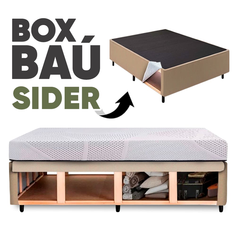Cama Box Solteiro Baú Base Sider + 1 Travesseiro c/ Espaço Interno Amplo 88x188cm – Orthocamas