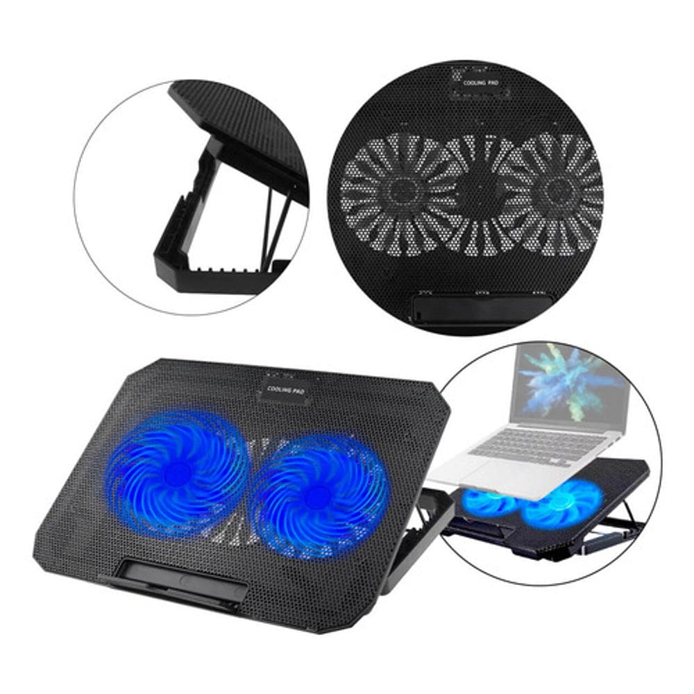 Base Refrigerada para Notebook até 17” com 2 Coolers Silenciosos LED Azul e Altura Ajustável