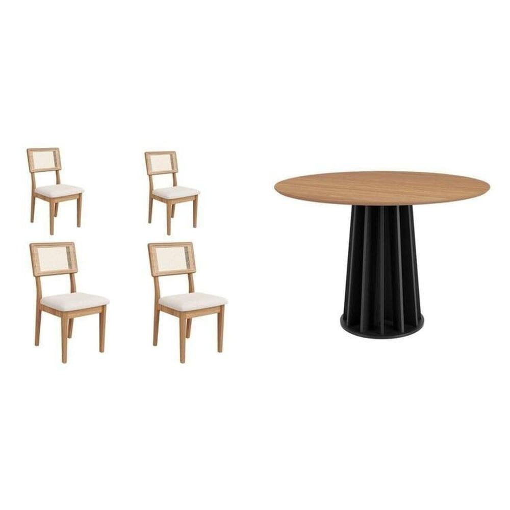 Conjunto para Sala de Jantar Mesa com 4 Cadeiras Freijó/Preto Fosco