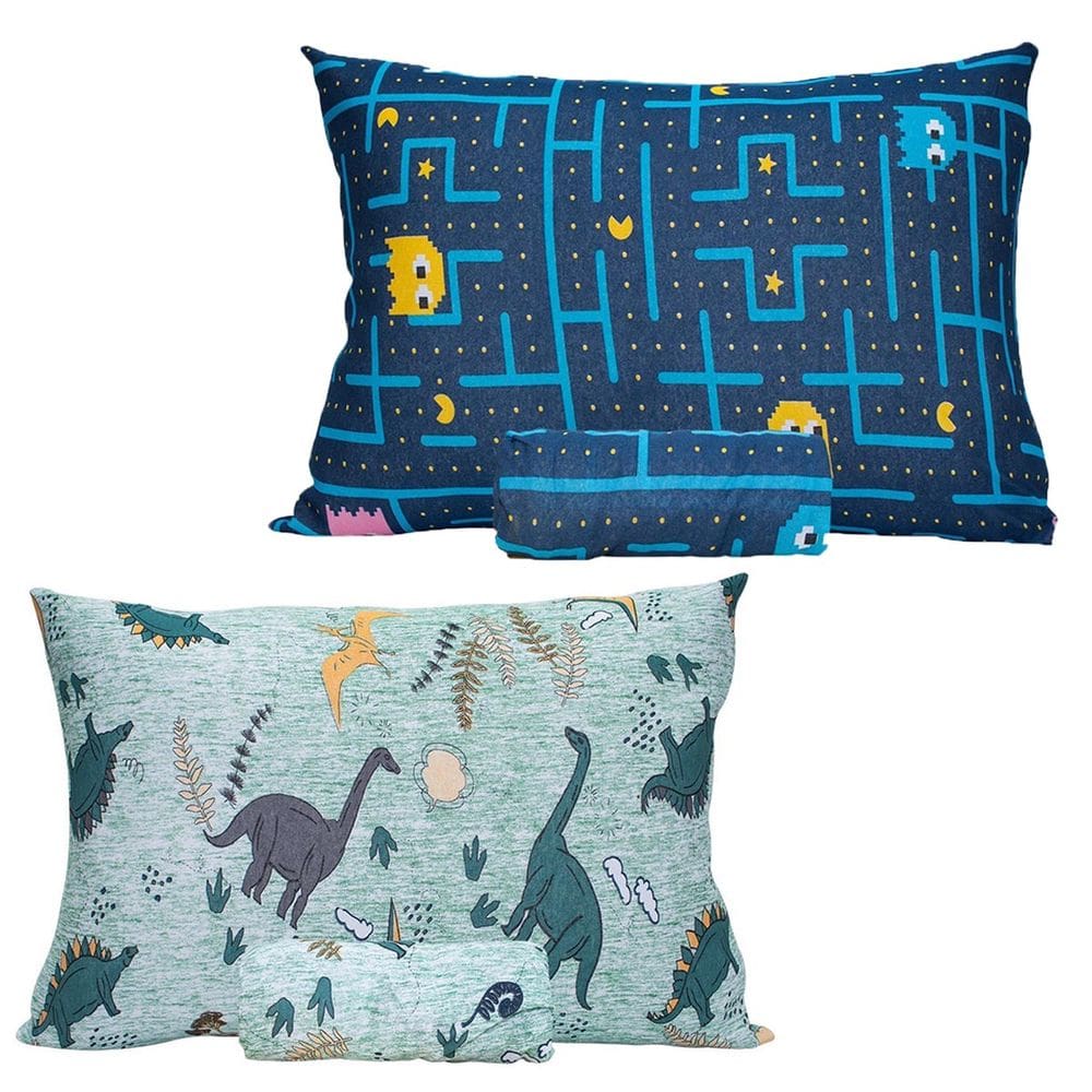 Kit 02 Jogos de Cama Solteiro Infantil Dinossauros + Pac Pac Simples 2 Peças Portallar