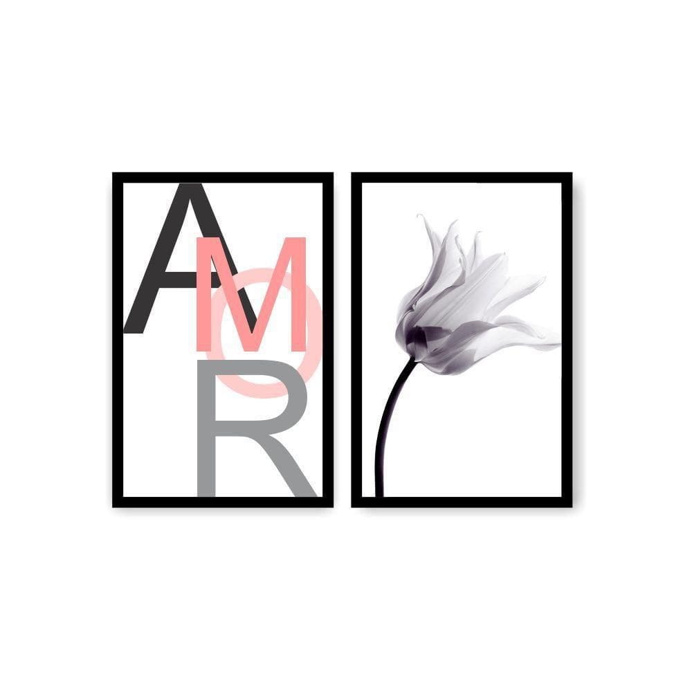 Quadro Decorativo Amor Flor2 Peças Branco 40X60Cm