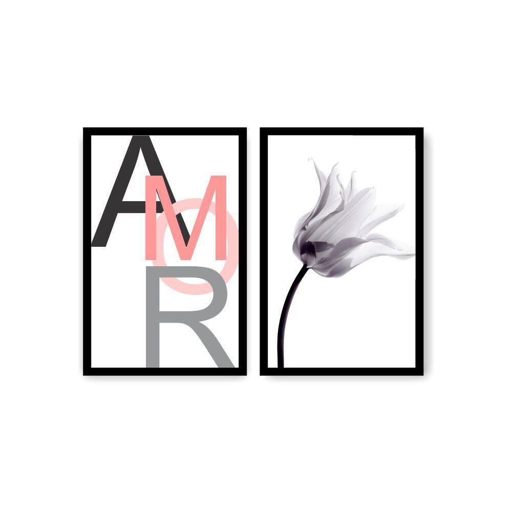 Quadro Decorativo Amor Flor2 Peças Branco 40X60Cm
