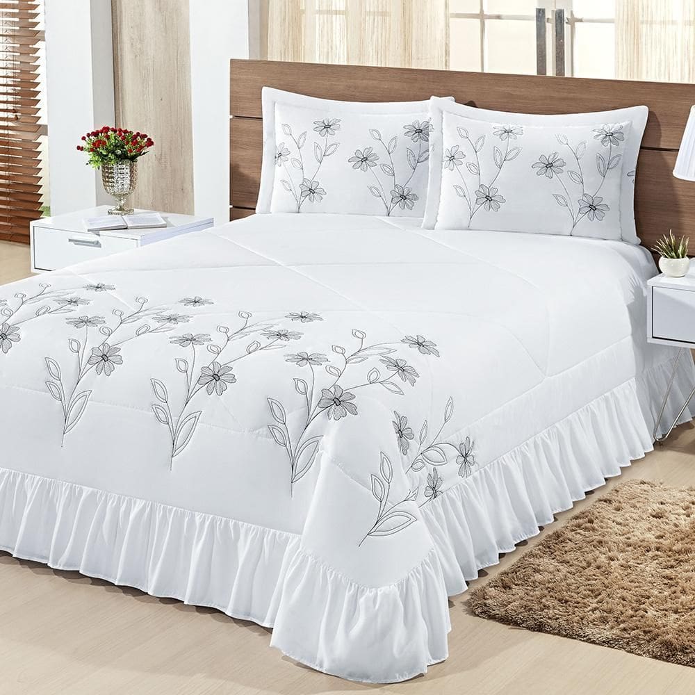 Kit Cobre Leito Casal Queen Lírio 03 Peças - Branco