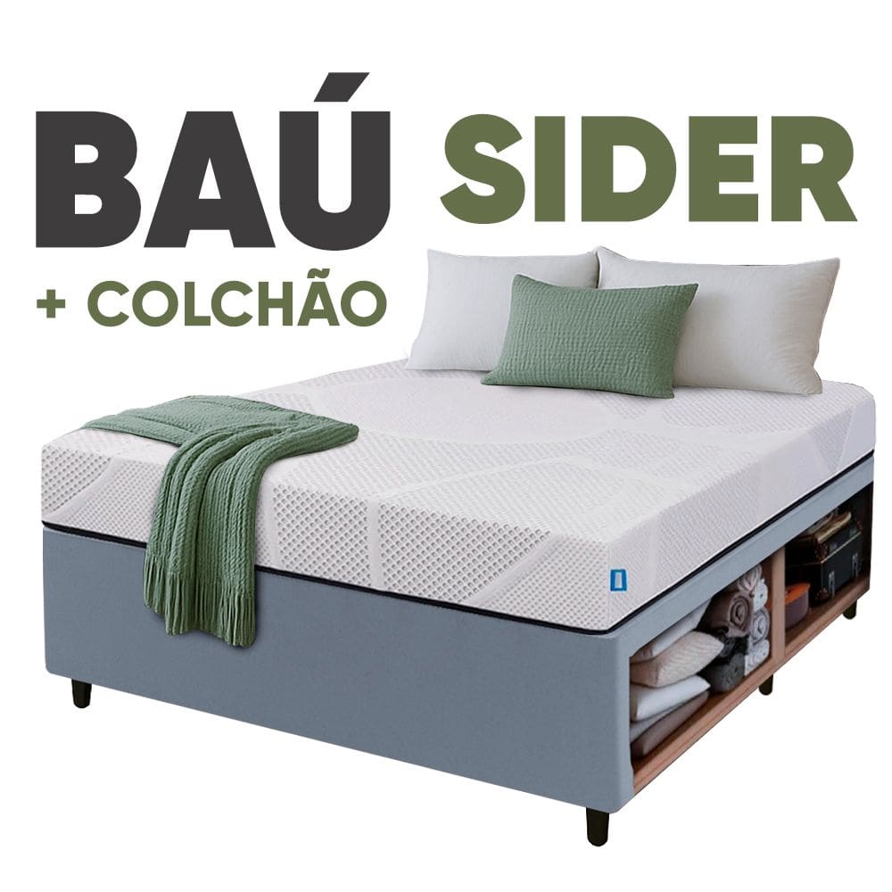 Cama Box Baú Base Sider Casal Cinza + Colchão Umaflex Fit Firm D33 Altura 17cm - Orthocamas