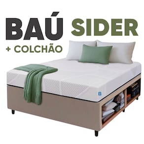 Cama Box Baú Base Sider Queen Bege + Colchão Umaflex Fit Firm D33 Altura 17cm -Orthocamas