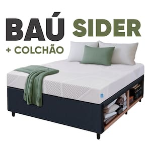 Cama Box Baú Base Sider Solteiro Preta + Colchão Umaflex Fit Firm D33 Altura 17cm - Orthocamas