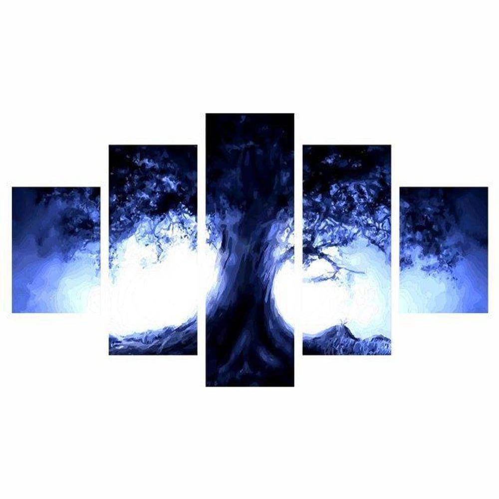 Quadro Decorativo Árvore Iluminada 5 Peças 114x65cm