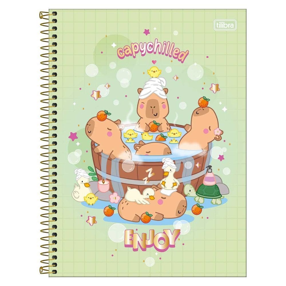 Caderno Espiral Universitário 10 Matérias CapyClub Capivara 160 Folhas - Tilibra  | Capybara | Kawaii | Papelaria | Fofo