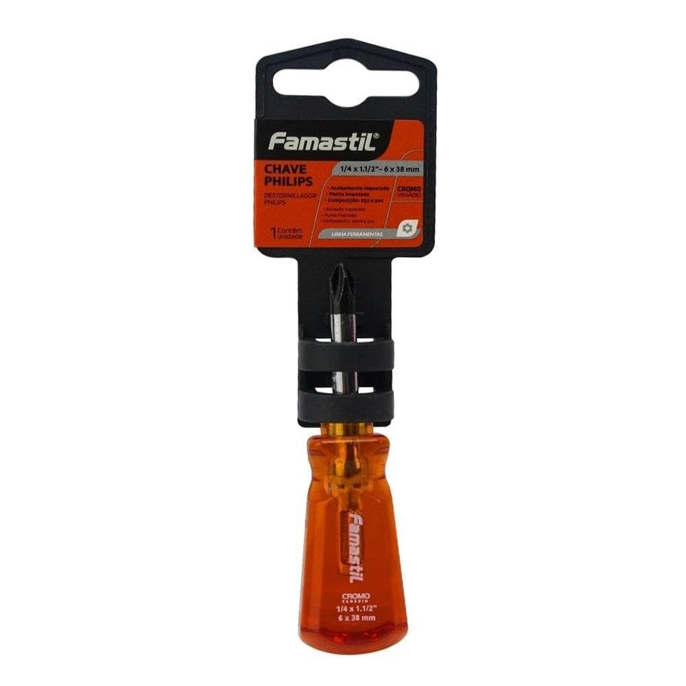 Chave Philips Toco Famastil Ponta Imantada Cromo Vanadio 1/4 x 1.1/2P