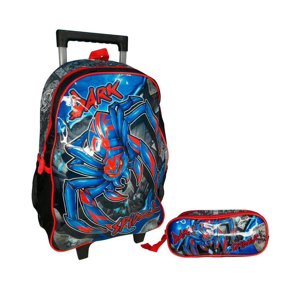 Kit Escolar Mochila De Rodinhas Dark Spider + Estojo Duplo
