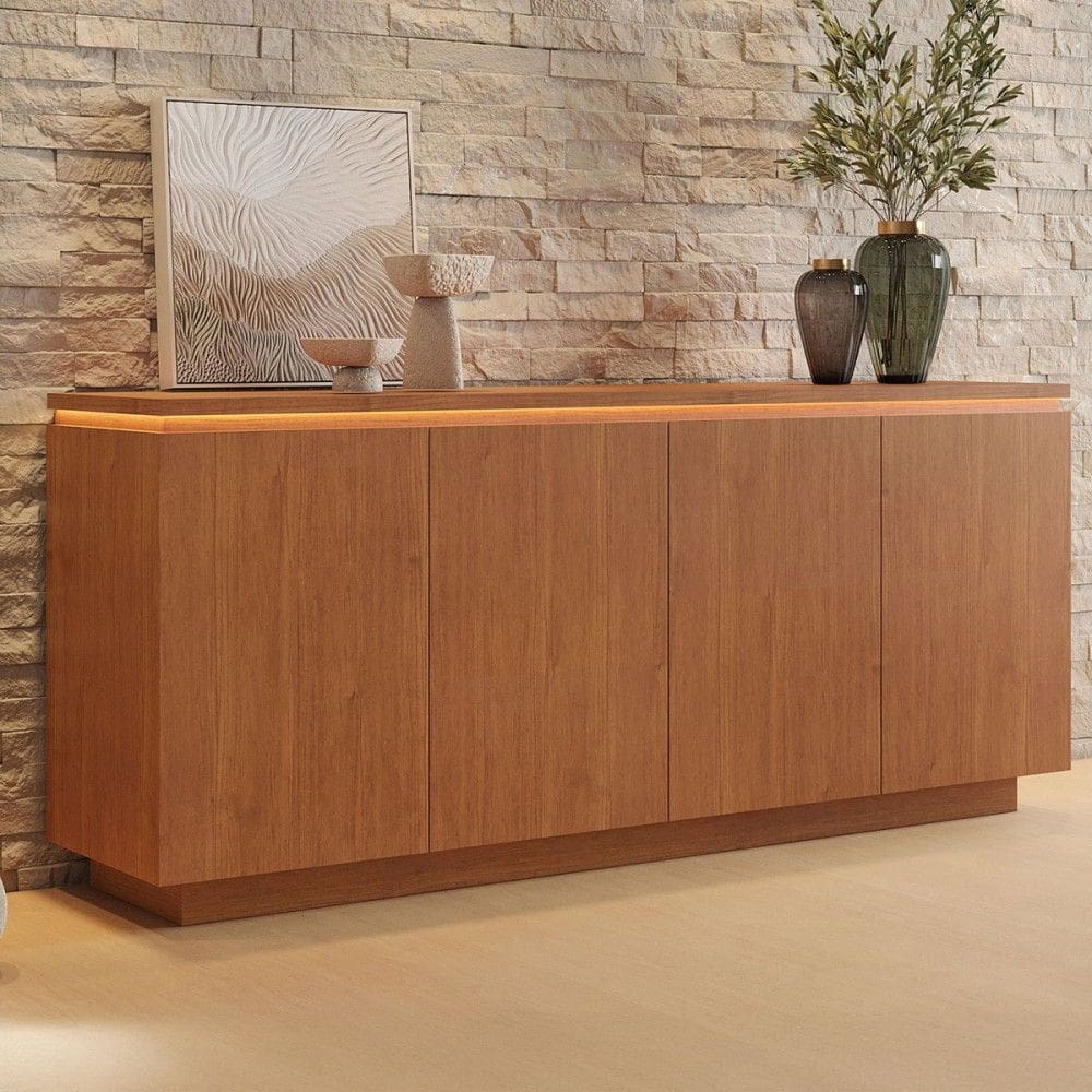 Balcão Buffet Lux 4 Portas 1 Prateleira com Led 100% Mdf Naturallle - Mavaular
