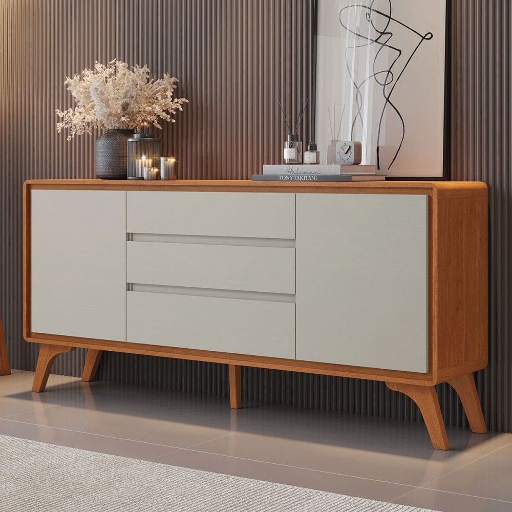Balcão Buffet Ares 2 Portas 3 GavetasNaturallle/Off White - Mavaular