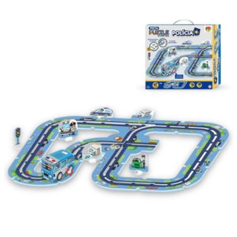 Pista Puzzle Divertido Policia 47 Pecas a Corda DM Toys Brinquedo Infantil Recreativo