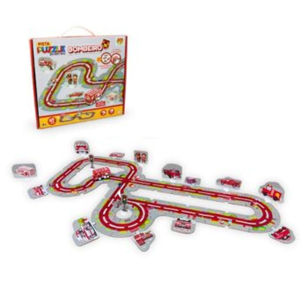 Pista Puzzle Divertido Bombeiro 47 Pecas a Corda DM Toys Brinquedo Infantil Recreativo