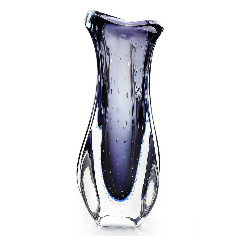 Vaso Em Cristal Murano Azul São Marcos 42x17x15cm