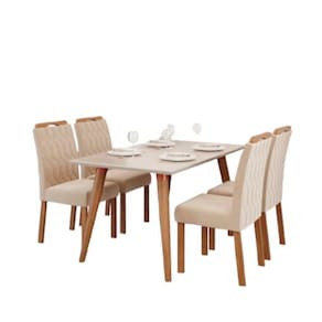 Conjunto Sala De Jantar Adele 130cm Com 4 Cadeiras Paola Madeira/Off Wihite/Nature/Nude Cimol Móveis