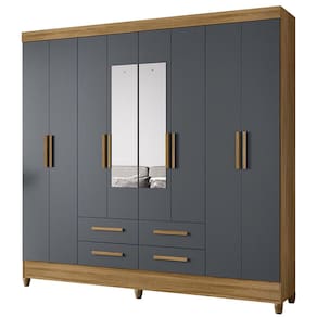 Guarda Roupa Casal 204cm Com Espelho Vitta Freijó/Cinza Z17 - Mpozenato
