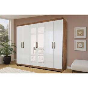 Guarda Roupa Casal 6 Portas (2 c/ Espelho) e 3 Gavetas Clara Cinamomo/Off White - Panan
