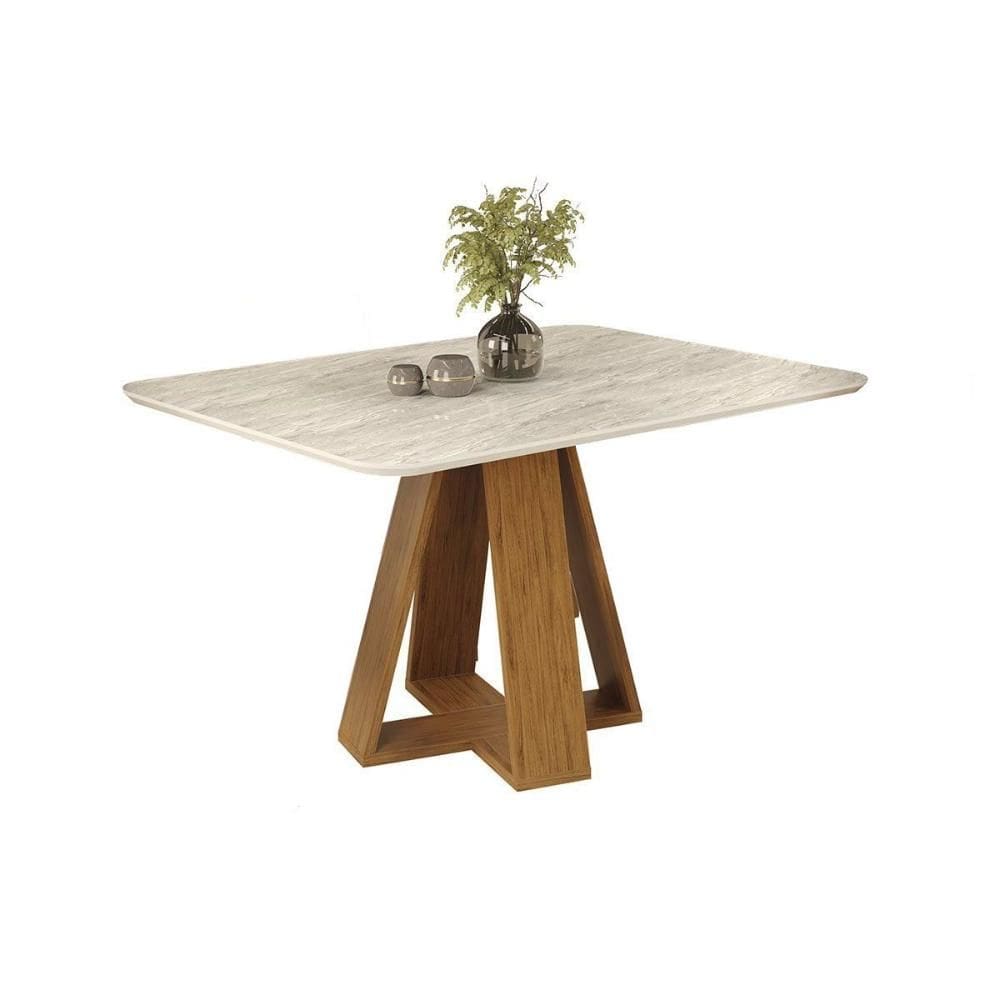 Mesa de Sala Jantar Celeste Tampo Madeirado Curvo 120X90 Freijo/Quartzo - DJ Móveis