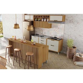 Cozinha Completa Imperatriz 8 Peças (3Aéreos+4Balcões+1Ilha) C8P53 Freijo/Off White - Nesher