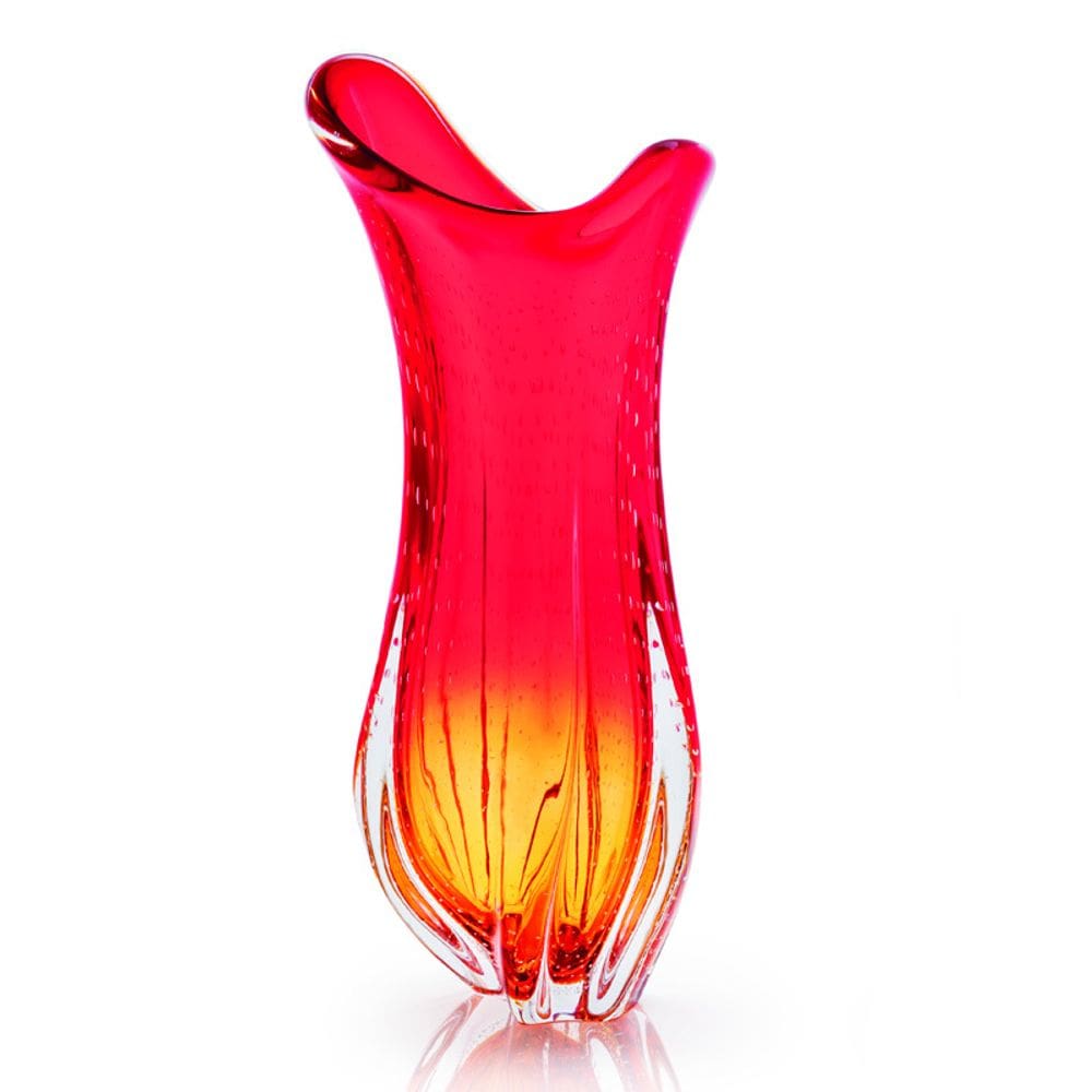 Vaso Em Cristal Murano Vermelho E Âmbar  São Marcos