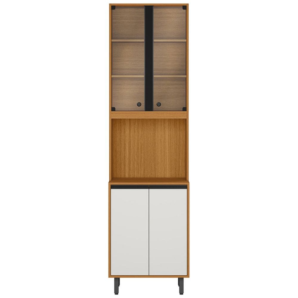 Paneleiro Cozinha Porta de Vidro Nala Freijó UV/Off Acetinado Z44 - Mpozenato