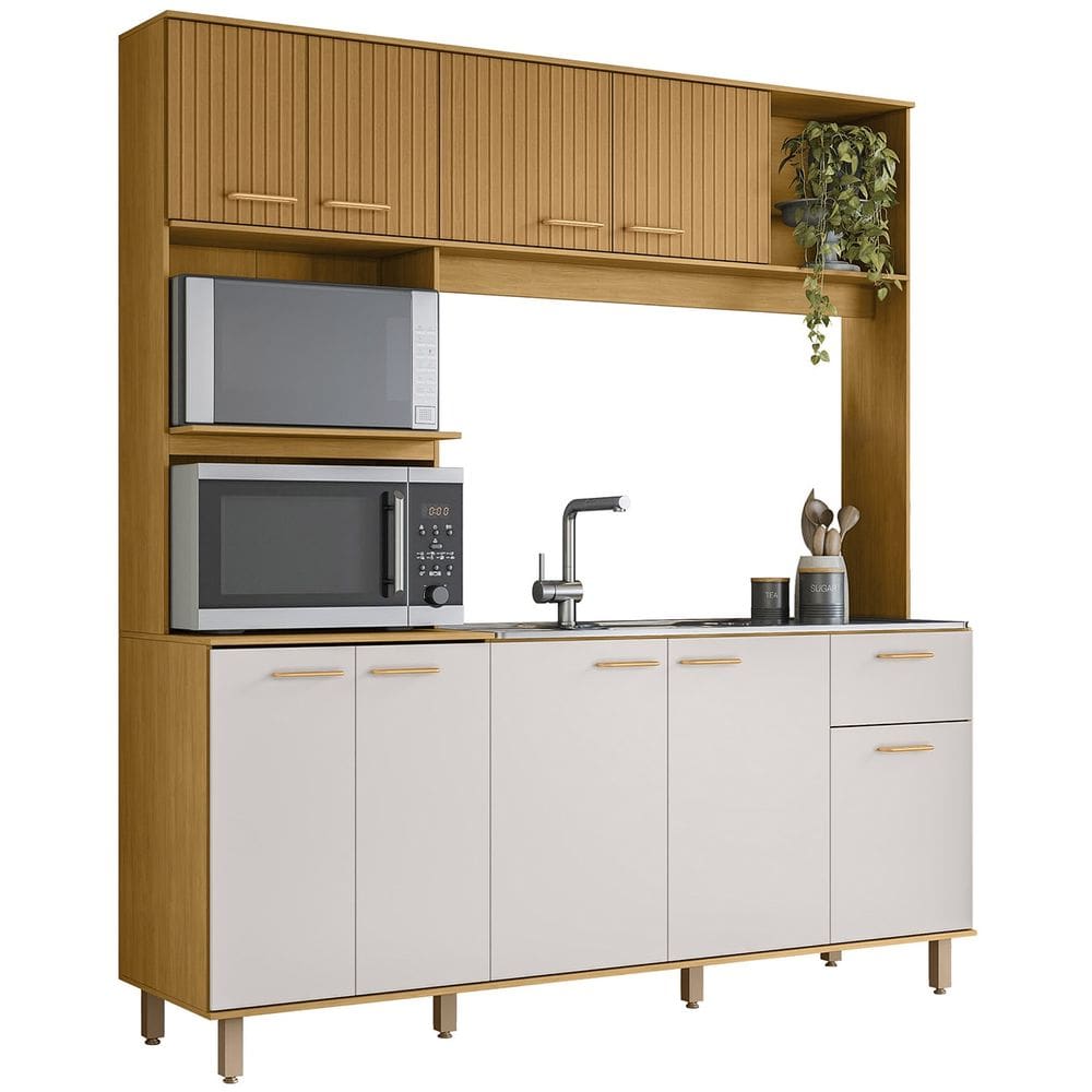 Cozinha Compacta e Pia 120cm Luiza Freijó/Ripado/Off Acetinado Z44 - Mpozenato