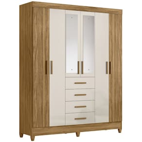 Guarda Roupa Casal 165cm Com Espelho Khani Freijó/Off Z17    - Mpozenato
