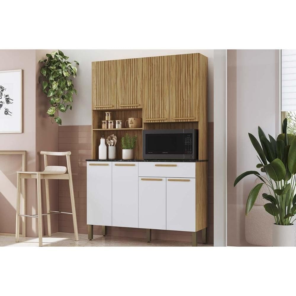 Kit de Cozinha Compacta Tannat c/ 8 Portas e 1 Gaveta 120cm Amendoa/Branco - Ronipa