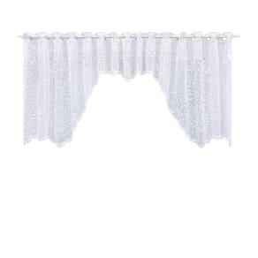Cortina Bando Renda Cascata Cozinha Floral Branca 2,95x1,00