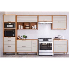 Cozinha Completa Eloise 6 Peças (3Aéreos+2Balcões+1Paneleiro) CZ023 Freijo/Off White - MGM
