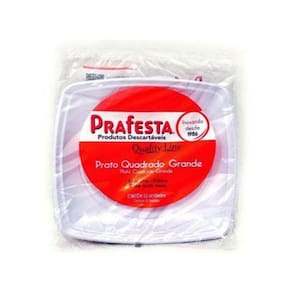 10 Pratos Quadrados Grande Quality Line Prafesta Descartável
