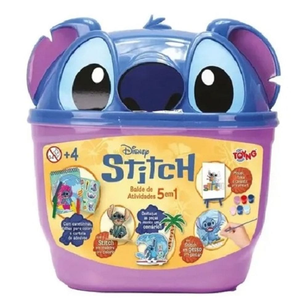 Stitch Disney Balde De Atividade 5 Em 1 – Stitch Gesso ,Madeira, Papel para Pintar – Toyng