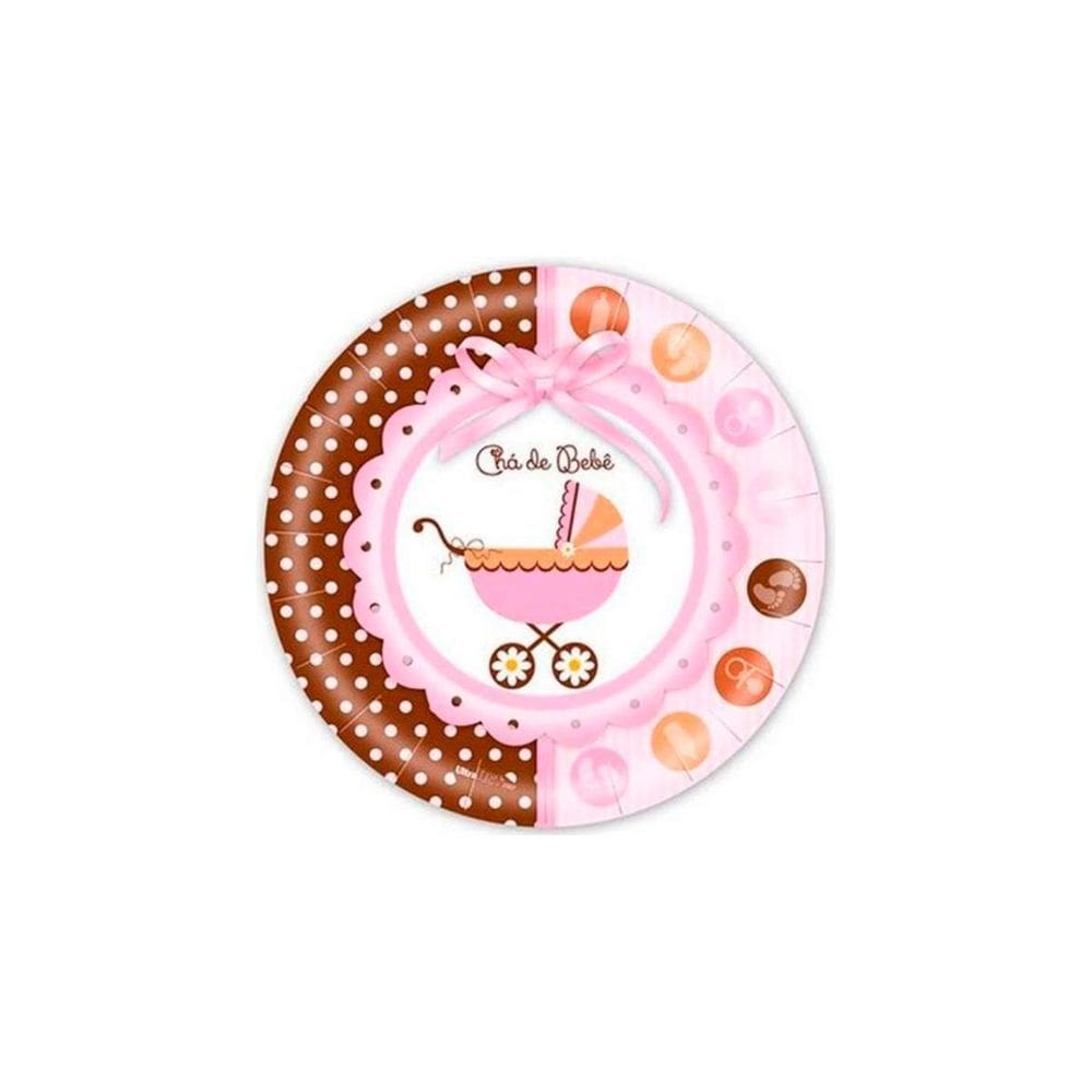 Prato Redondo Descartável Chá De Bebê Girl 18Cm C/8 Un
