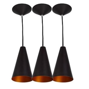 3 Pendentes Cone Preto Com Cobre Decoração