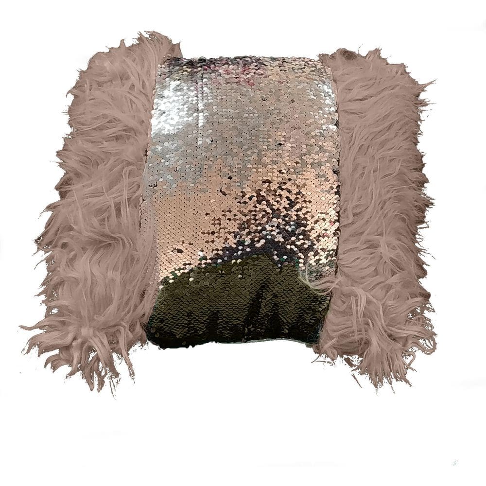 Almofada Peluda Com Paetê Duas Cores Preto E Prata