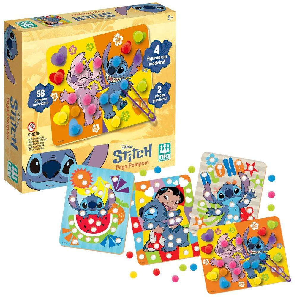 Brinquedo Educativo Lilo & Stitch Pega PomPom Em Madeira - Nig Brinquedos