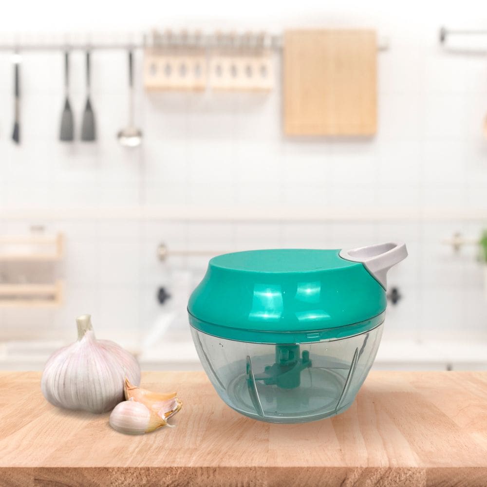 Mini Processador Manual Alimentos Triturador 3 Laminas Corta Legumes Alho Pimenta 300ml Cor:Verde