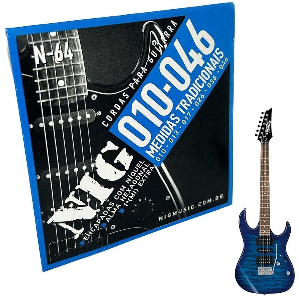 Jogo Cordas Guitarra 010-46 Nig Nickel N64 + 1 Corda E Mi +
