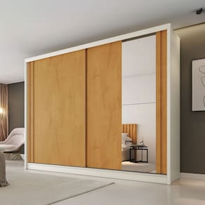 Guarda-Roupa Casal Monterey 2 Portas 4 Gavetas 100% Mdf com Espelho Off White/Peroba - Mademarques