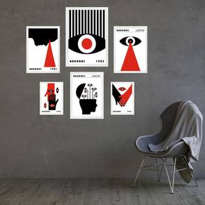 Composição 6 Quadros Artes Bauhaus Preto E Vermelho Olhos