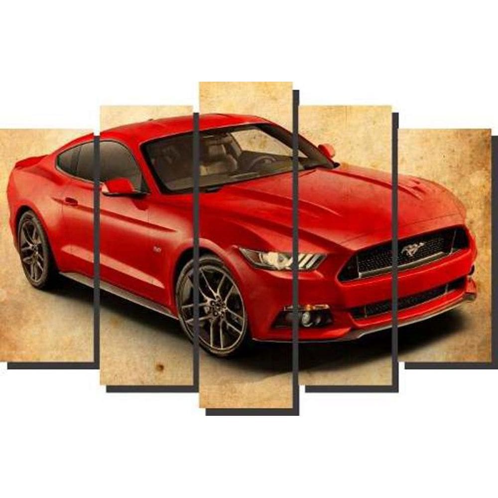 Quadro Decorativo Mustang Vintage Vermelho 5 Peças Sala