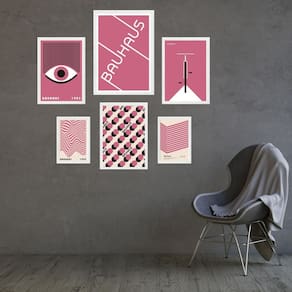 Kit Composição 6 Quadros Artes Bauhaus Rosa