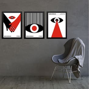 Kit 3 Quadros Bauhaus Olhos Vermelho E Preto 33X24Cm