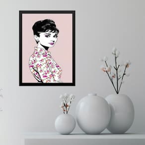 Quadro Audrey Hepburn Romântica Floral 45X34Cm