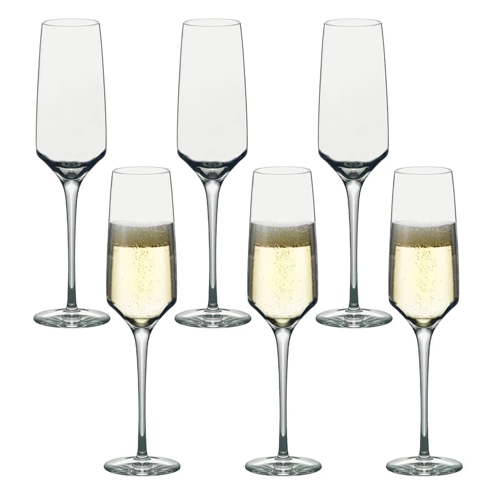 6 Taças de Cristal Espumante Champagne Eleganza Fracalanza