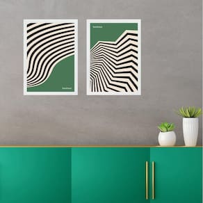 Kit 2 Quadros Abstratos Bauhaus Verde E Preto 24X18Cm