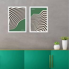 Kit 2 Quadros Abstratos Bauhaus Verde E Preto 33X24Cm