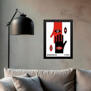 Quadro Bauhaus Preto E Vermelho - Mãos E Olhos 24X18Cm Vidro